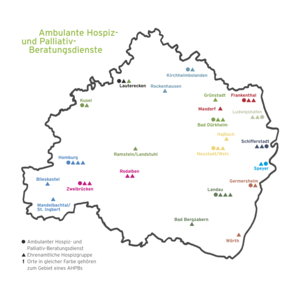 Karte der Ambulanten Hospiz- und Palliativberatungsdienste in der Pfalz und der Saarpfalz.
